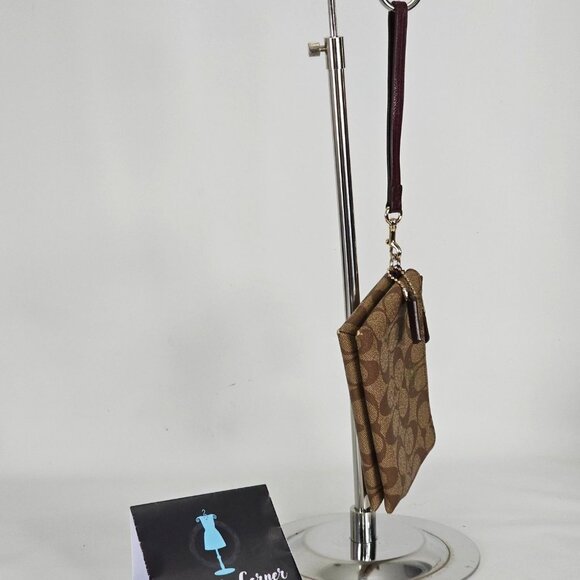 Coach Signature Women's Brown Leather Double Zip Wristlet Wallet144 - Picture 8 of 13